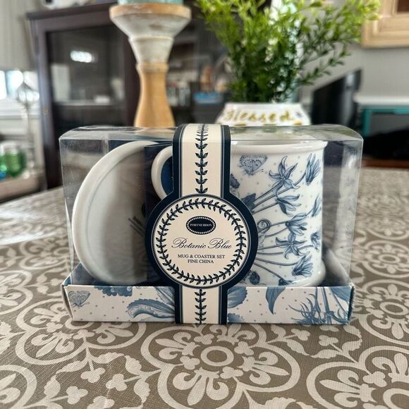 Portmeirion Botanic Blue Floral Coffee Mug and Coaster Set NEW Rare Spring Theme - Picture 3 of 8